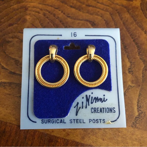 Zininni Creations gold plated dangle ring pierced earrings - Picture 1 of 2